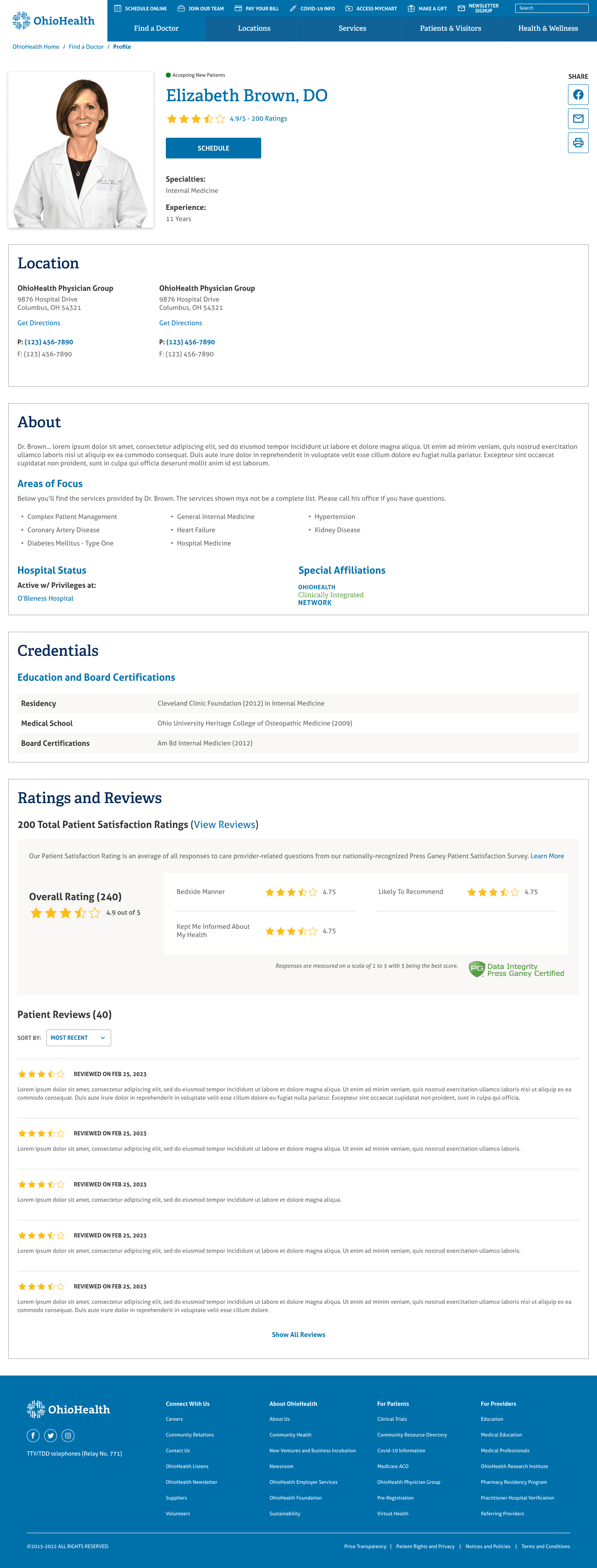 Old provider profile page with no visible appointment availability